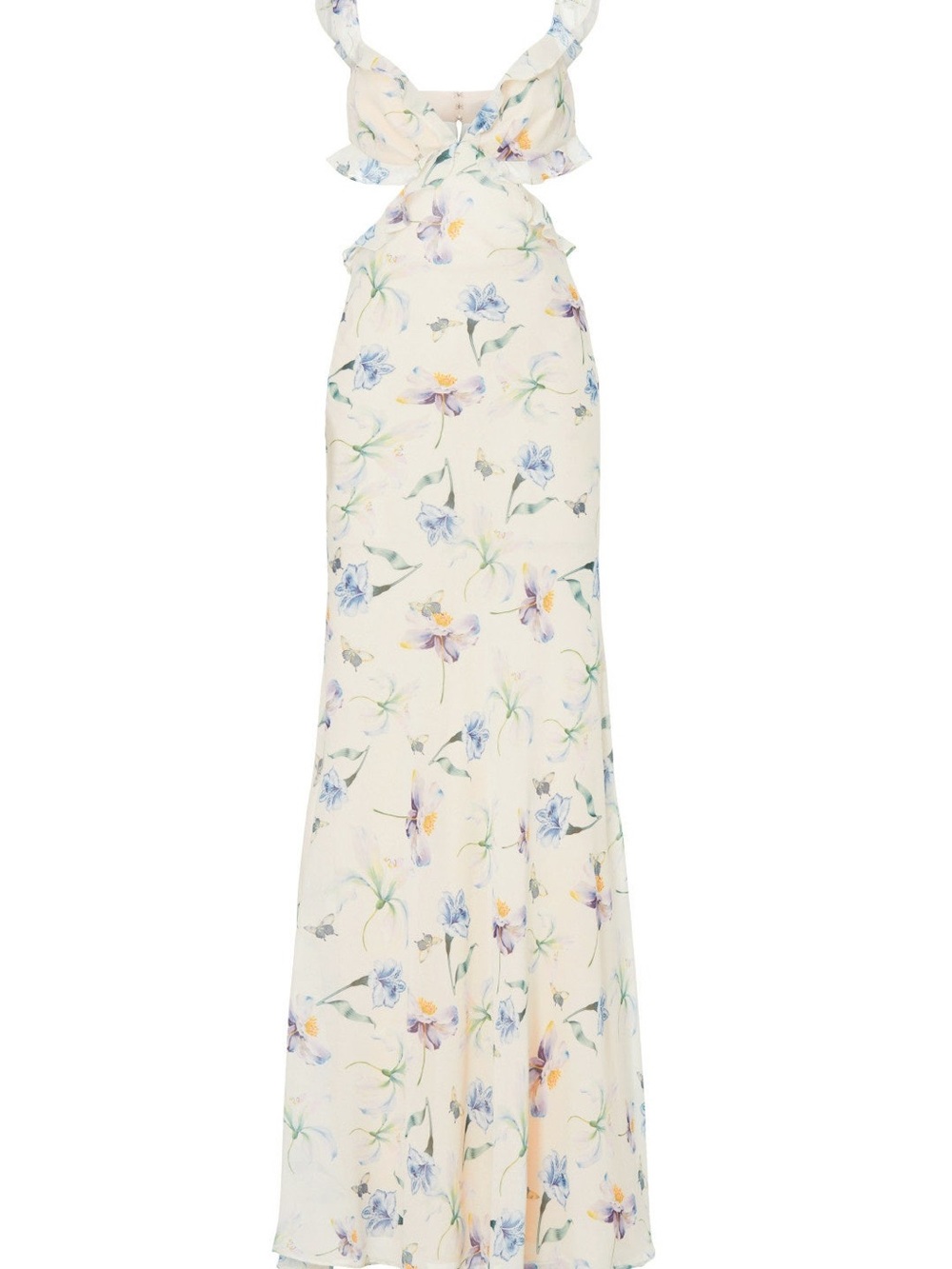 Sau Lee Floral Maxi Dress US 10 Blush Pink Blue Ruffle Sleeveless V-Neck Formal - Picture 3 of 5